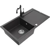 Zlewozmywaki z baterią - Mexen Leo zlewozmywak granitowy 1-komorowy z ociekaczem i baterią kuchenną Carla, czarny nakrapiany - miniaturka - grafika 1
