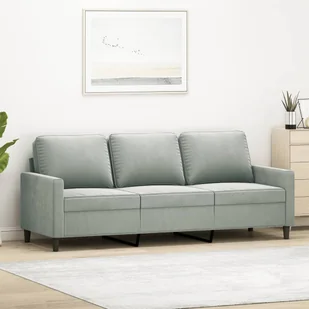 Sofa 3-osobowa, jasnoszara, 180 cm, tapicerowana aksamitem - Sofy i kanapy - miniaturka - grafika 1