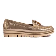 Mokasyny damskie - Goodin Złote mokasyny damskie na platformie złoty - miniaturka - grafika 1