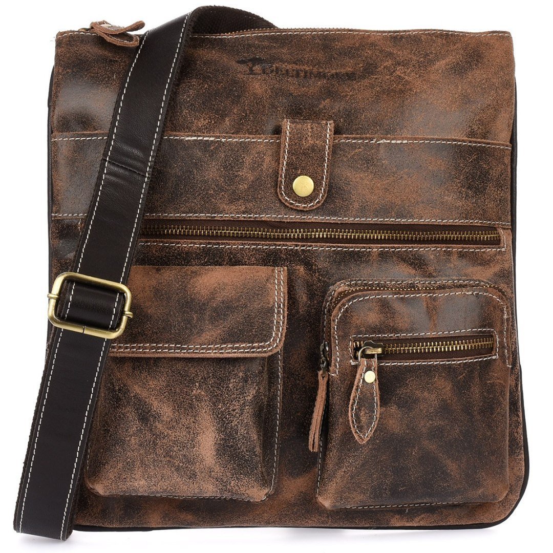 Brązowa skórzana torba męska na ramię vintage raportówka Beltimore M05 brązowy, beżowy