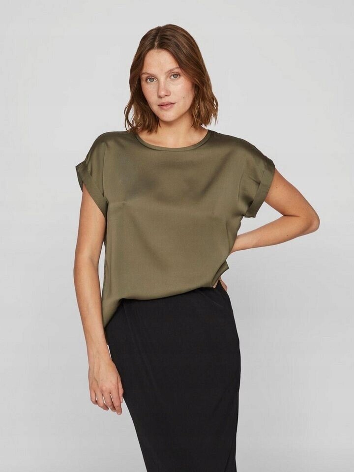 VILA T-SHIRT DAMSKI KHAKI Z KRÓTKIM RĘKAWEM GŁADKI 38 7AA