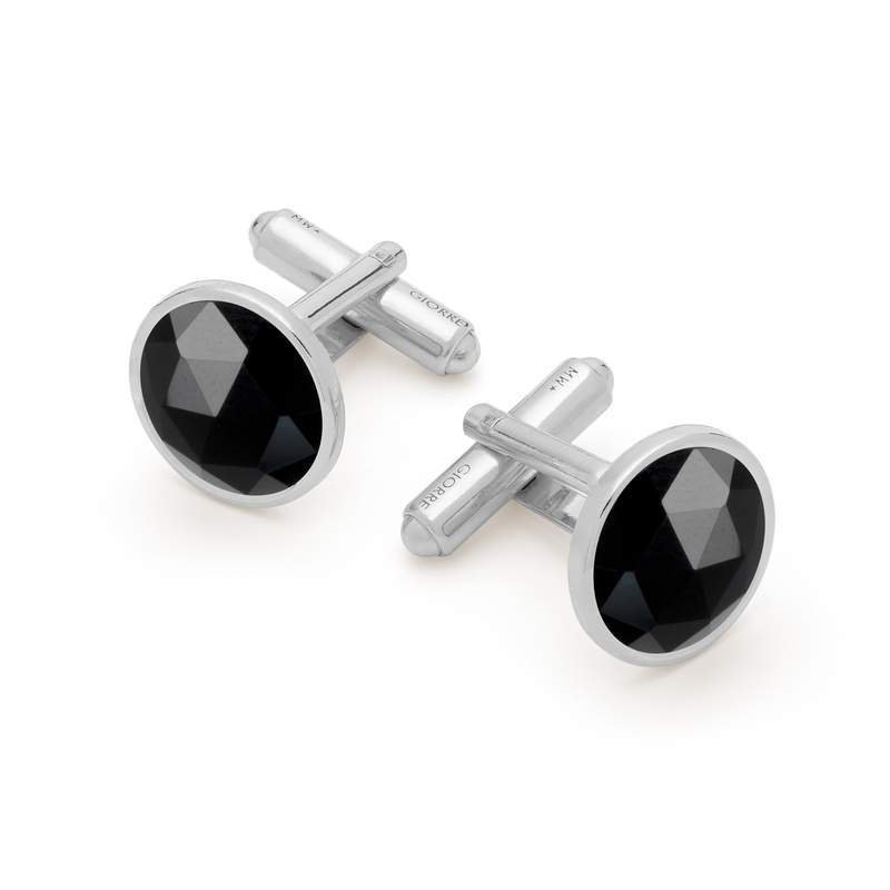 Srebrne spinki do mankietów Rose Cut - czarny onyks w pokryciu platyną