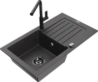 Zlewozmywaki z baterią - Mexen Pablo zlewozmywak granitowy 1-komorowy z ociekaczem i baterią kuchenną Flora, czarny nakrapiany - 6510-76-670401-70-B - miniaturka - grafika 1