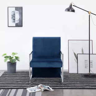 vidaXL Fotel z chromowanym nóżkami, niebieski, aksamit - Fotele - miniaturka - grafika 1