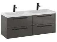 Szafki łazienkowe - Szafka Wisząca Z Umywalką RON 120 cm DUO - Titan Wysoki Połysk - Uchwyty Czarne Matowe - miniaturka - grafika 1
