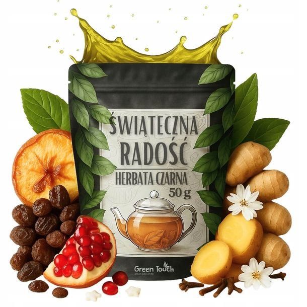 Świąteczna radość 50 g herbata zielona świąteczna z jabłkiem pieczonym i goździkiem