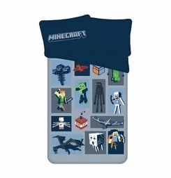 Jerry Fabrics Pościel dziecięca 140x200 Minecraft "Emblematic" niebieska granatowa poszewka 70x90 JF 02 - Pościel dla dzieci - miniaturka - grafika 1