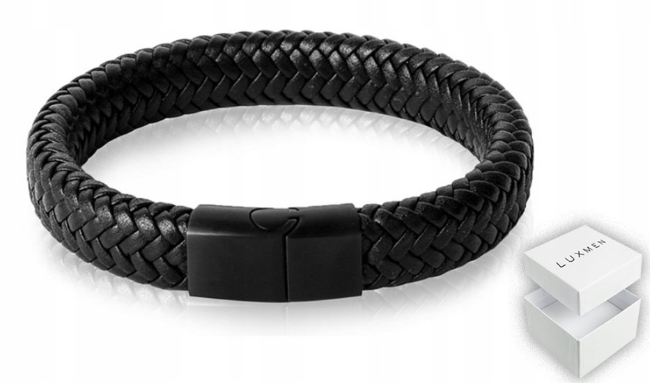 Skórzana Bransoletka Męska Czarna Skóra Elegancka