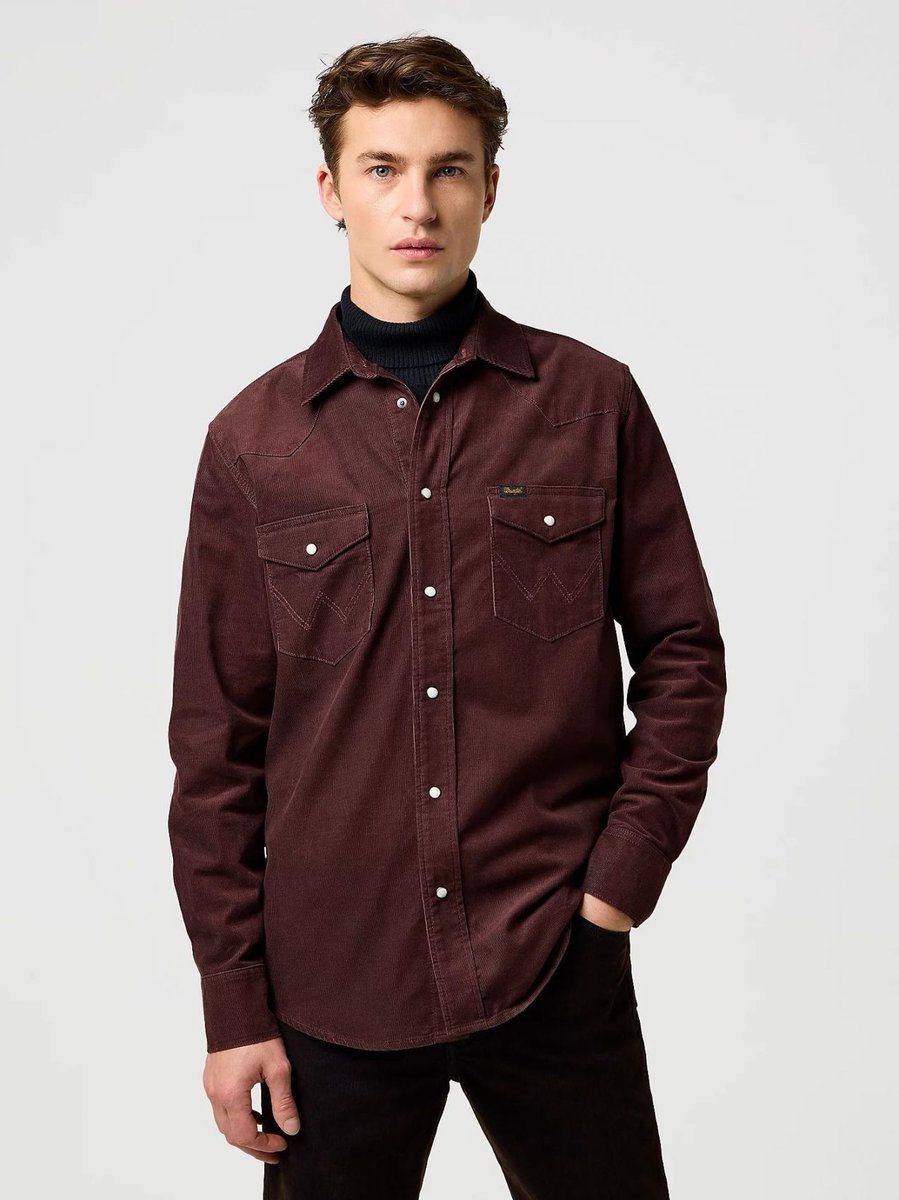 camicie uomo wrangler 112371428 western cord mahogany