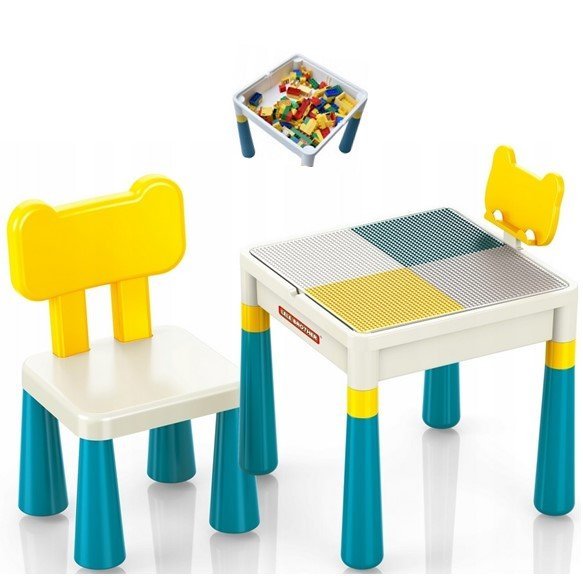 Podstawa STOLIK do Budowania Lego z Krzesłem Blatem i Pojemnikami na Klocki