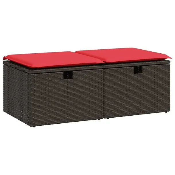 Zestaw Wypoczynkowy Rattan PE Brązowy z Poduszkami Czerwony 55x55x37 cm