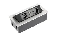 Przedłużacze i rozgałęźniki - GTV Gniazdo meblowe nablatowe wpuszczane AE-PBSUC2GU-53 SOFT 2 x FRENCH + 2 x USB 1,5m aluminium - miniaturka - grafika 1