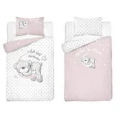 Pościel dla dzieci - Detexpol Pościel bawełniana dziecięca dwustronna Miś na Księżycu różowo-biała 100x135 cm MAYAMOO wzór 3944 B - miniaturka - grafika 1