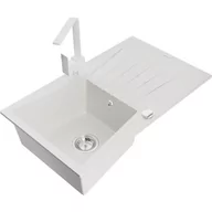 Zlewozmywaki z baterią - Mexen Cesar zlewozmywak granitowy 1-komorowy z ociekaczem i baterią kuchenną Rita, biały - miniaturka - grafika 1