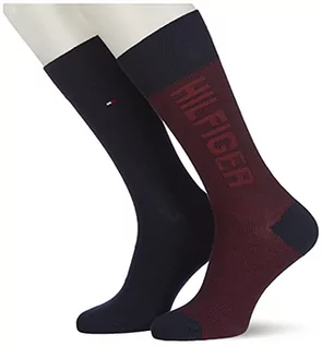 Skarpetki męskie - Tommy Hilfiger Męskie prążkowane logo Men's Classic Sock, granatowy/czerwony., 43 EU - grafika 1