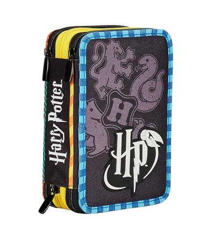 Harry Potter Piórnik szkolny z 3 przegródkami, wielokolorowy - pojemnik na długopisy z ołówkami, długopisami i kolorami, Wielokolorowy, Taglia Unica, Nowoczesny