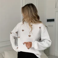 Swetry damskie - TEMU Elegancki Sweter Damski z Serduszkiem i Rękawami Dzwonami – Oversize Sweter Zimowy z Okrągłym Dekoltem i Długim Rękawem, Luźna Tunika z Wzorem - miniaturka - grafika 1