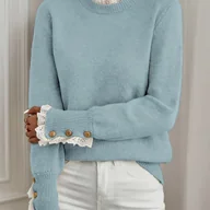 Swetry damskie - TEMU Damski sweter z koronkowym wykończeniem na mankietach i u dołu, casualowy i elegancki top - miniaturka - grafika 1