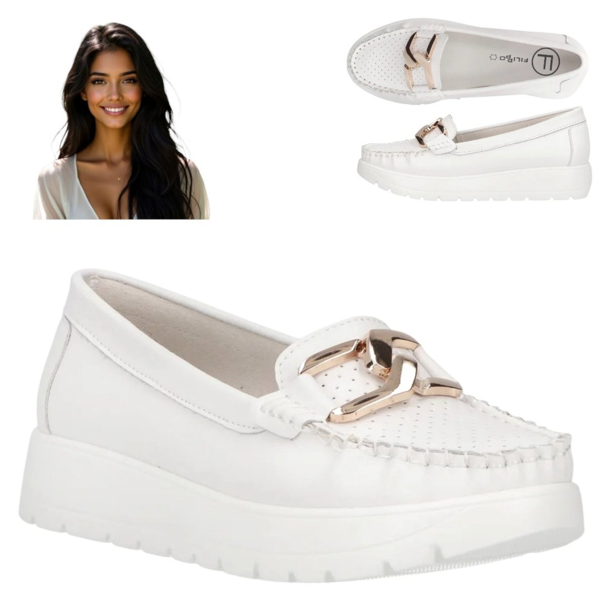 Mokasyny Damskie SKÓRZANE FILIPPO Półbuty Wygodne Lordsy na platformie 41