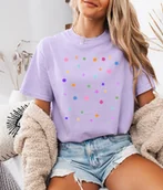 Koszulki i topy damskie - Fiołkowa koszulka w kolorowe kropki - miniaturka - grafika 1