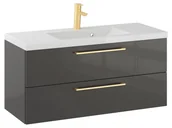 Szafki łazienkowe - Szafka Wisząca Z Umywalką RON 100 cm - Titan Wysoki Połysk - Uchwyty Złote Szczotkowane - miniaturka - grafika 1