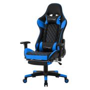 Fotele gamingowe - Fotel gamingowy z rozkładanym podnóżkiem i podłokietnikiem 2D Czarny/Niebieski z imitacji skóry ML-Design - miniaturka - grafika 1