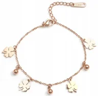 Bransoletki - Bransoletka Różowe Złoto Czterolistna Koniczyna Szczęście Stal Szlachetna - miniaturka - grafika 1