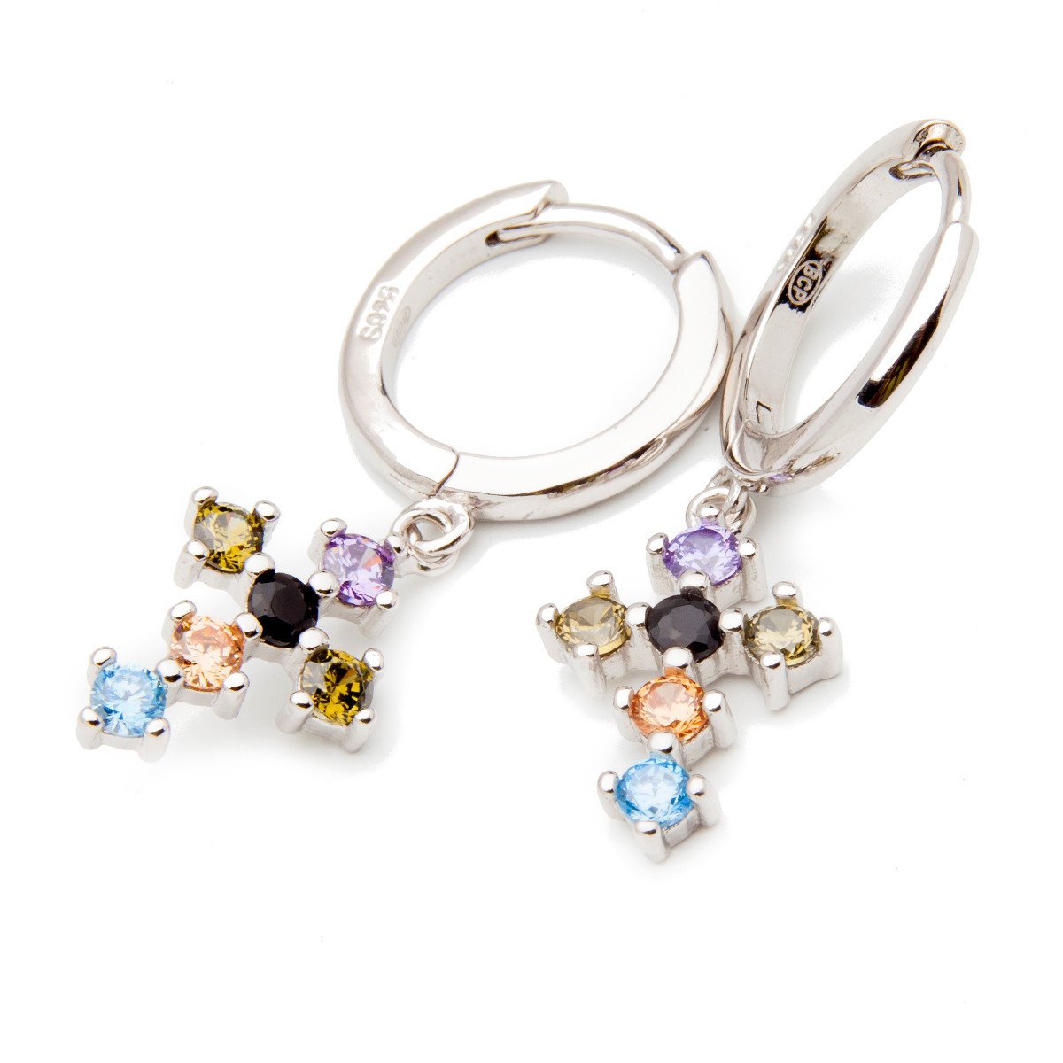 Srebrne kolczyki krzyżyki cyrkonie