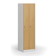 Szafki biurowe - Szafka ubraniowa metalowa, 2 szafki, 1850 x 500 x 500 mm, zamek obrotowy, drzwi laminowane, buk - miniaturka - grafika 1