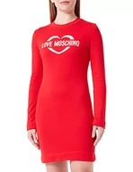 Sukienki - Love Moschino Damska sukienka z długim rękawem z nadrukiem holograficznym w sercu, czerwony, 42 - miniaturka - grafika 1