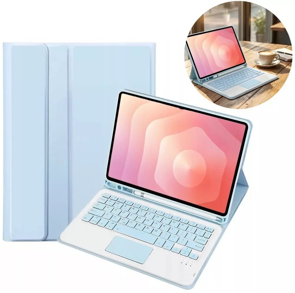 4kom.pl Etui i KLAWIATURA touchpad do Samsung Galaxy S11 X730 X736 uchwyt na rysik, niebieskie