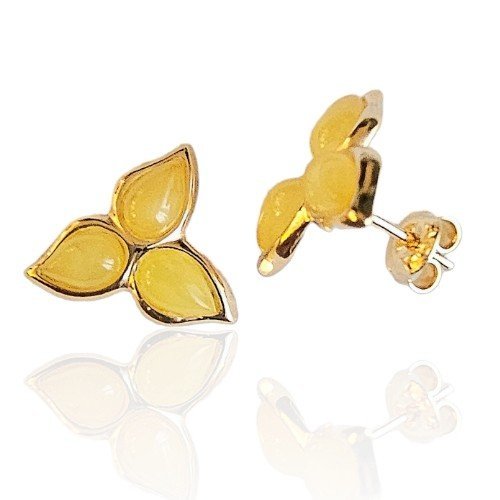 ankabizuteria.pl Kolczyki srebrne pozłacane KWIATKI z żółtym bursztyn