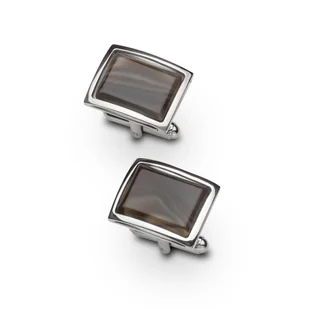 Spinki Srebrne Z Krzemieniem Pasiastym - Prostokątne - Spinki do mankietów i krawatów - miniaturka - grafika 1