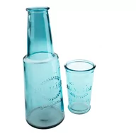 Karafki - Niebieska szklana karafka ze szklanką, 800 ml - miniaturka - grafika 1