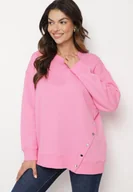 Bluzy damskie - Różowa Bluza z Bawełną i Asymetryczną Wstawką z Napami Selabrine - miniaturka - grafika 1