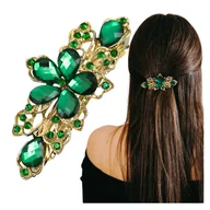 Ozdoby do włosów - Spinka do Włosów Złota Zielona z Cyrkoniami w Kwiaty Wygodna i Efektowna - miniaturka - grafika 1