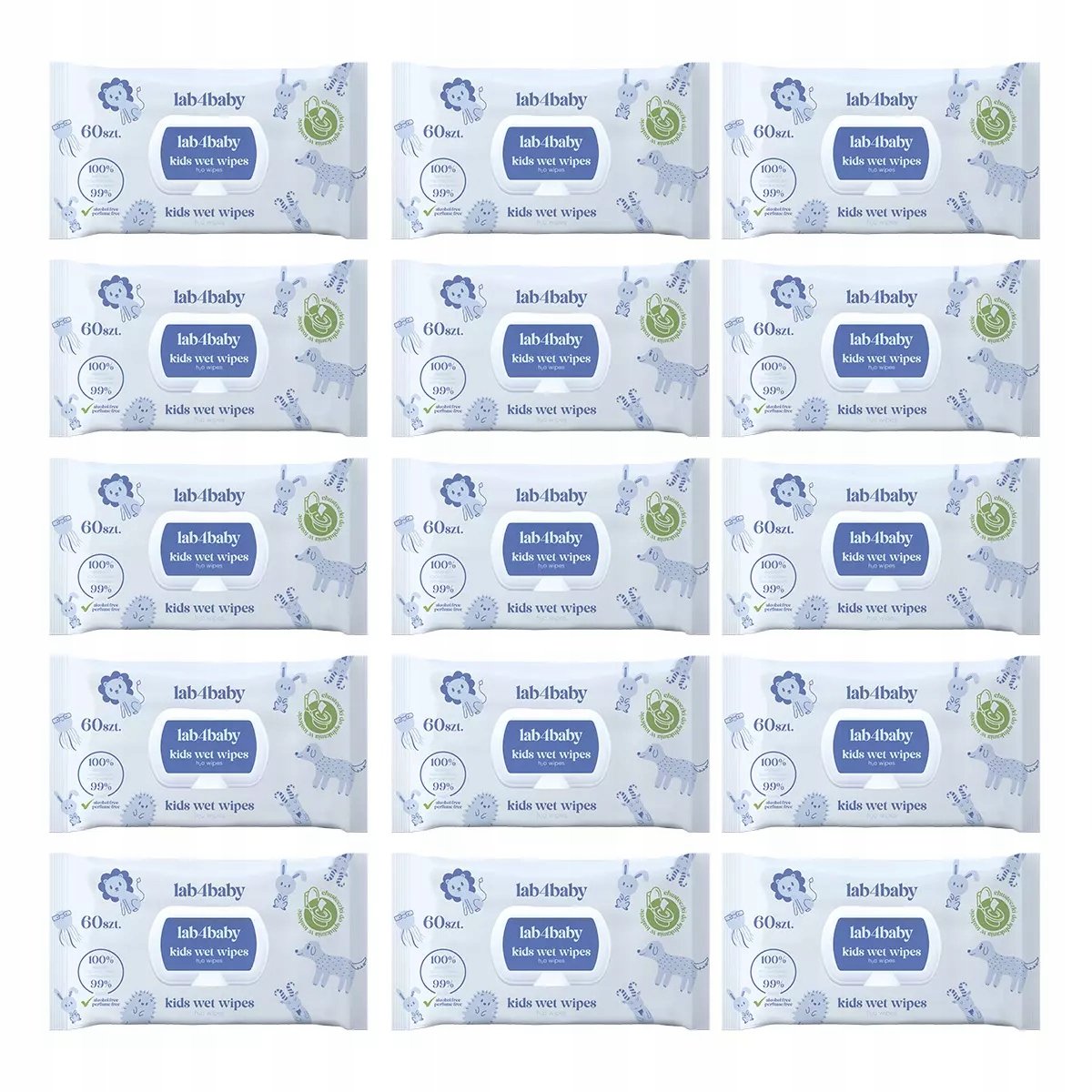 Lab4baby H2O Baby Wet Wipes chusteczki nawilżane 15x60 szt.