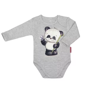Body dla niemowląt - Body niemowlęce dla noworodka bawełniane szare unisex długi rękaw panda 56 - grafika 1