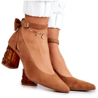 Czółenka - Zamszowe Czółenka Z Kokardką Maciejka 05059-29 Brązowe - miniaturka - grafika 1