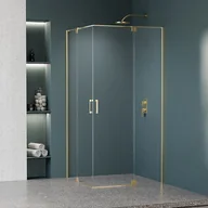 Kabiny prysznicowe - Kabina prysznicowa kwadratowa dwuskrzydłowa uchylna Swing Gold 100 x 100 x 200 cm złota szkło transparentne Wellneo - miniaturka - grafika 1