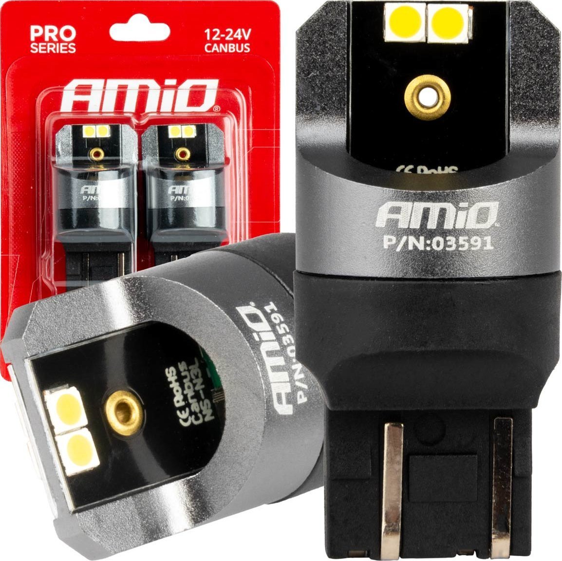 AMiO Żarówki led canbus seria pro w21/5w 4x3030 smd white 12v 24v amio-03591