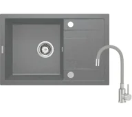 Zlewozmywaki z baterią - Deante Corio ZRCPS113 Szary metalik + bateria Szary - miniaturka - grafika 1