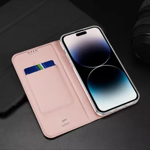 Etui do iPhone 15 Pro pokrowiec z klapką i portfelem Dux Ducis Skin Pro - różowe - Portfele - miniaturka - grafika 16