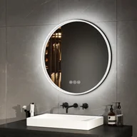 Lustra - Lustro łazienkowe EMKE LED okrągłe 60 cm z funkcją przeciwmgielną i 3 kolorami światła, czarne lustro łazienkowe ściemniane z przełącznikiem dotykowym, funkcja pamięci, 3 godziny oszczędzania energii - miniaturka - grafika 1