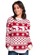 Swetry damskie - BK039 Sweter z motywem świątecznym - model 2 (kolor biało-czerwony, rozmiar S/M) - miniaturka - grafika 1