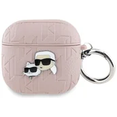 Akcesoria do słuchawek - Etui na słuchawki KARL LAGERFELD Monogram Karl & Choupette Head do Apple Airpods 4 Różowy - miniaturka - grafika 1