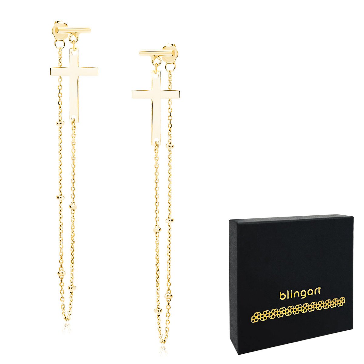 Kolczyki srebrne wkrętki KRZYŻYK na łańcuszku