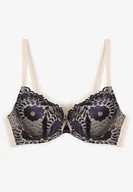 Biustonosze - Granatowo-Beżowy Biustonosz z Motywem Kwiatowej Koronki Nelenor - miniaturka - grafika 1