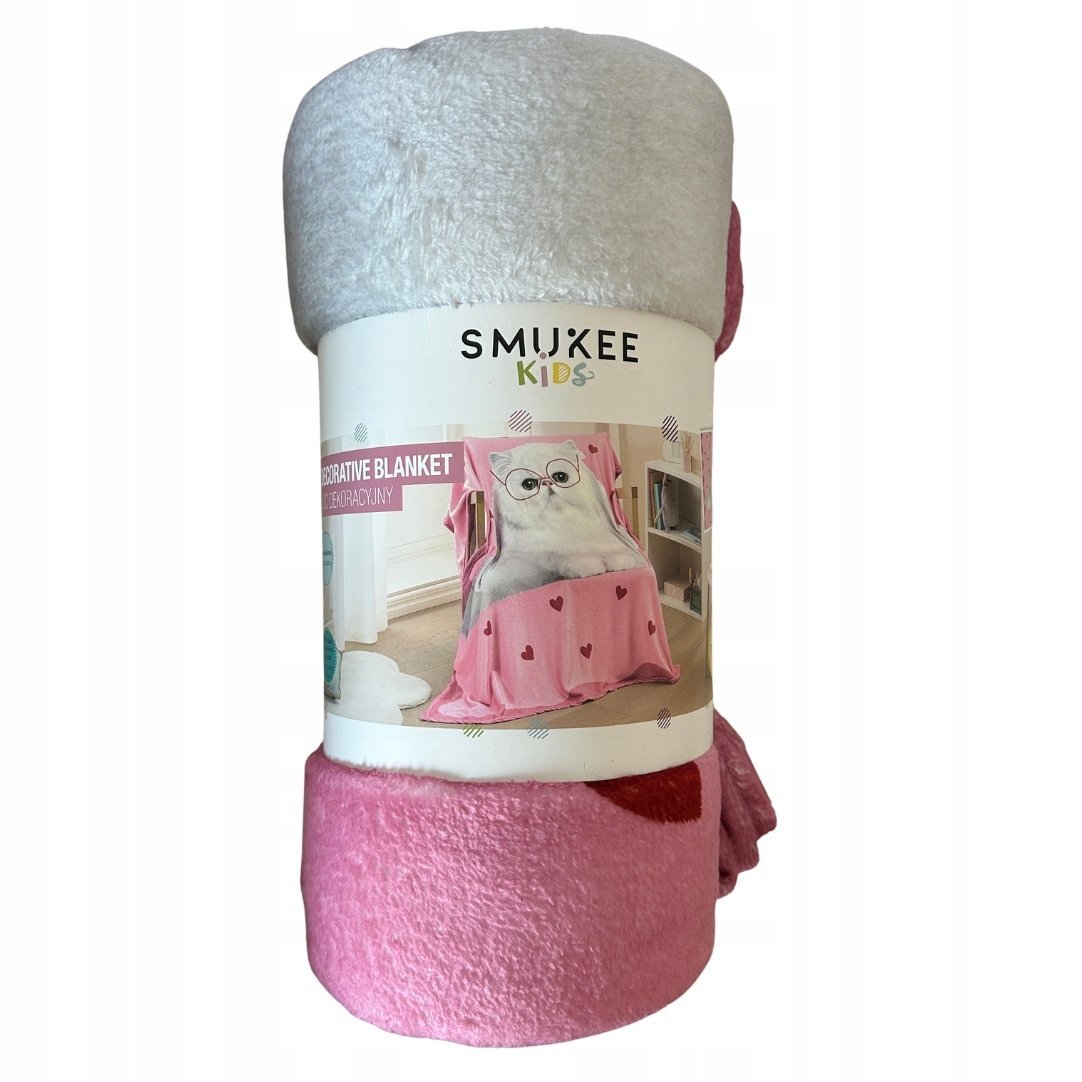 Dziecięcy kocyk Smukee 130x160 koty kotki różowy