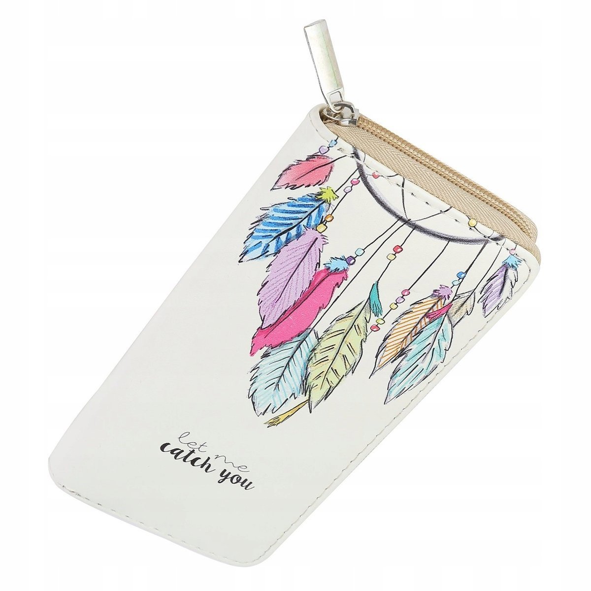 DONDON Portfel Damski Zamek Wzór Pióra Beżowy Pastelowy